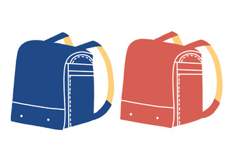 赤と青のランドセル　フラットなイラスト素材