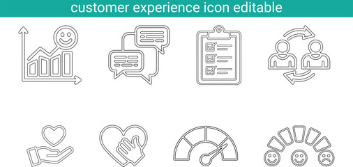 Customer experience icons illustrating various aspects of service and support