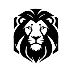 Powerful lion face graphic illustration with clean black and white silhouette details.