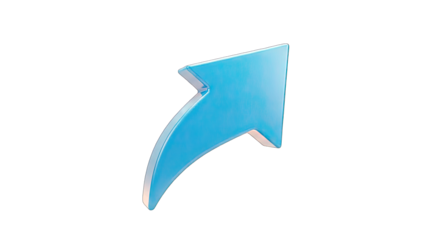 3D Blue glossy arrow pointing up and right on transparent background