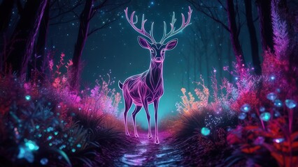 Mystical forest deer at night