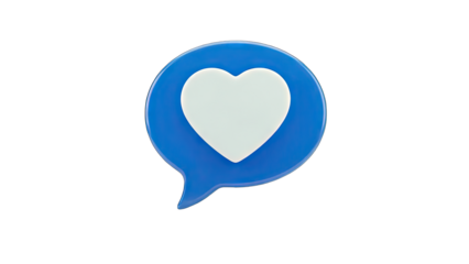 3D Blue speech bubble with white heart inside on transparent background