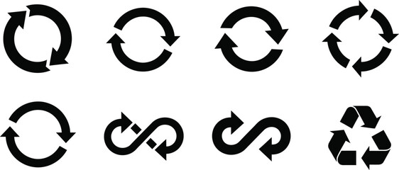 Set of Recycling Arrows and Circular Motion Vector Icons for Sustainable Design