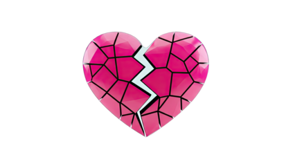 3D Geometric Pink Broken Heart on transparent background