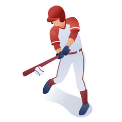 Obraz premium Baseball Player Hitting Ball – Flat Vector Illustration of Batter Swinging Bat