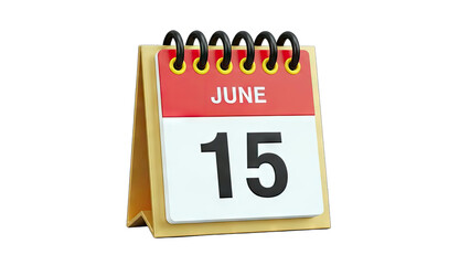 3D Desk Calendar Showing June 15 on transparent background