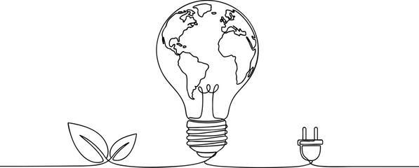 Eco Friendly Green Energy Concept Globe Light Bulb Line Art Drawing