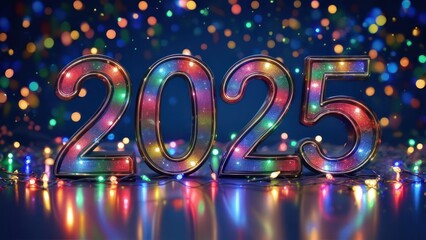 New Year 2025 in colorful lights