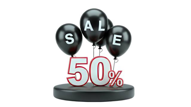 3D Sale 50 Percent Off Balloons on transparent background - Powered by Adobe