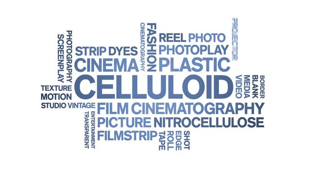 Celluloid animated word cloud-text design animation tag kinetic typography seamless loop.