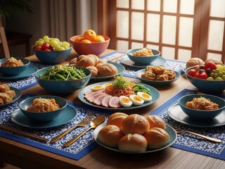 Delicious breakfast spread on a beautifully set table
