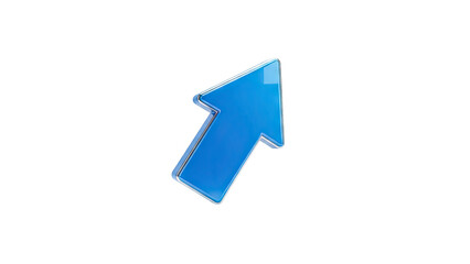 3D blue arrow pointing upwards with a metallic border on transparent background