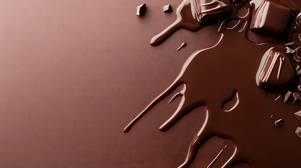 A close up view of melted chocolate with a smooth texture and decorative drizzle