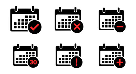 Set of calendar icons with notification symbols for event schedule planning and deadline management