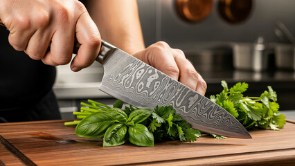 woman cutting parsley and basil