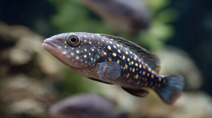 Fototapeta premium A close up shot of a vibrant speckled fish swimming underwater