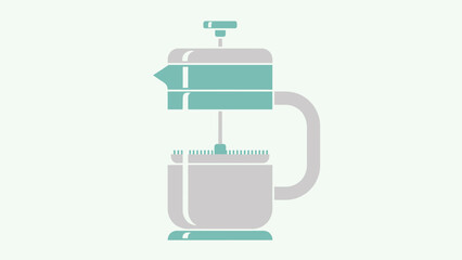 Minimalist vector illustration of a French press coffee maker in pastel colors.