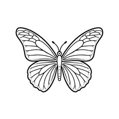Minimalist Black and White Butterfly Line Art Illustration with Detailed Wing Patterns Isolated on Transparent Background for Coloring and Logo Design