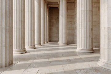 Obraz premium Abstract architectural pattern of vertical stone pillars and horizontal steps for history education.