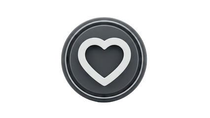 3D Heart icon with chrome border on transparent background