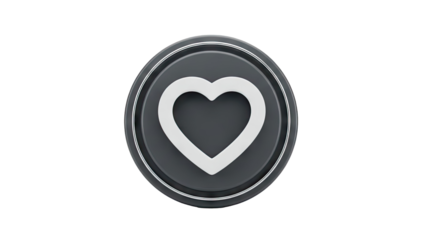 3D Heart icon with chrome border on transparent background