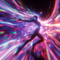 Abstract image of a dancing girl on a bright colored background.