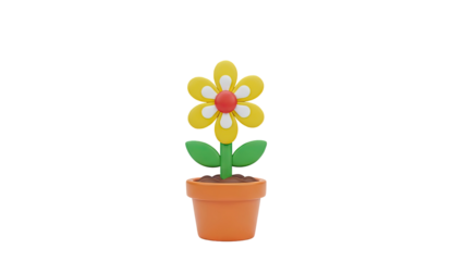 3D Cartoon flower in a pot on transparent background