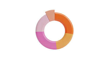 3D Colorful 3D donut chart segments isolated on white on transparent background