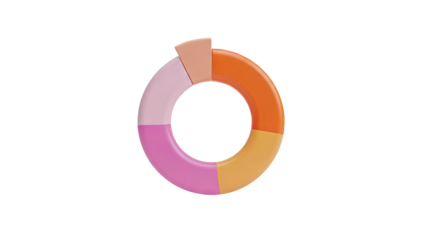 3D Colorful 3D donut chart segments isolated on white on transparent background