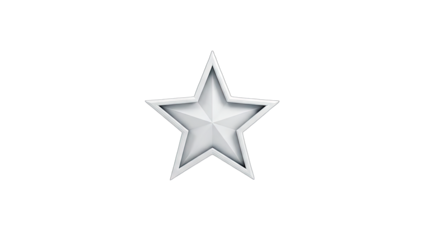 3D Silver five-pointed star icon on transparent background