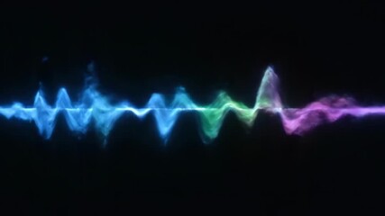 Glowing blue sound wave visualization, set against a dark background, depicting sound.  Abstract representation of audio frequency, with bright highlights
