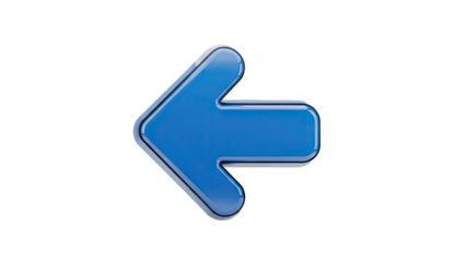 3D Blue Arrow Pointing Left on transparent background