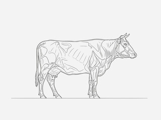 Fototapeta premium Black and white sketch of a cow standing on a