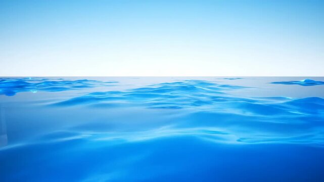 A serene image showcasing a vast expanse of blue water merging seamlessly into the sky. Gentle waves create a sense of calm