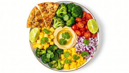 delicious healthy snack with hummus and vegetables on a plate