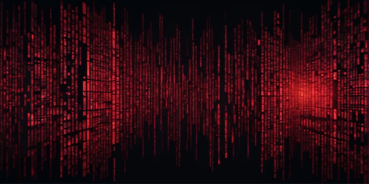 Red digital data streams forming abstract matrix background with depth and futuristic visual intensity