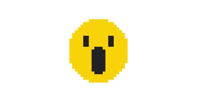 8-bit pixel art surprised emoji face. looped animation 4k 30fps