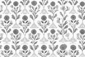 Obraz premium Seamless grey and white floral background with leaves and flowers. minimal abstract organic shapes pattern flat vector design with simple lines ideal for illustration, abstract, background