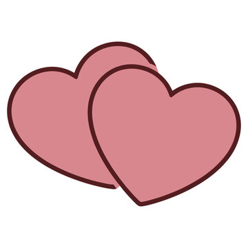 Two overlapping pink hearts vector illustration with bold outline