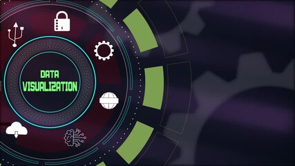 Futuristic data processing animation with visualization text, suitable for illustrating advanced business intelligence systems. - Powered by Adobe