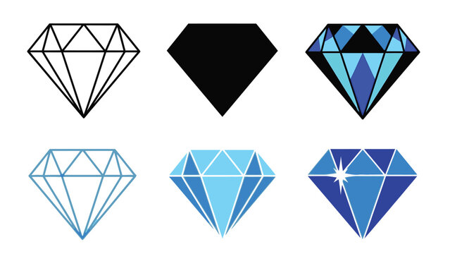 Set of six diamond icons in various outline and solid styles