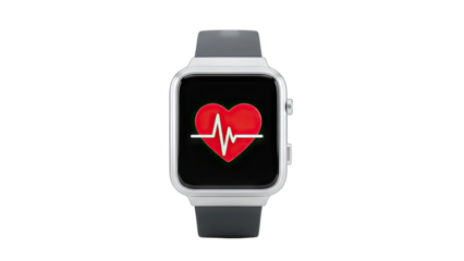 3D Smartwatch with Heart Rate Monitor Icon on transparent background