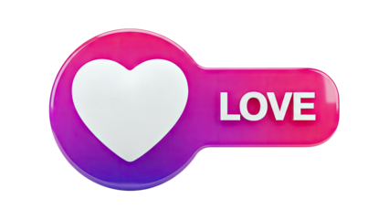 3D Social Media Love Icon with Heart and Text on transparent background