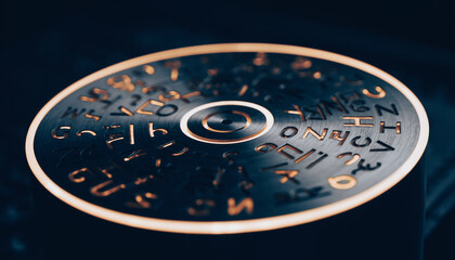 Close-up of a vintage-style watch face with illuminated edges.