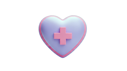 3D Heart with Medical Cross Icon on transparent background