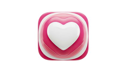 3D Layered Heart Icon with Pink and White Tones on transparent background