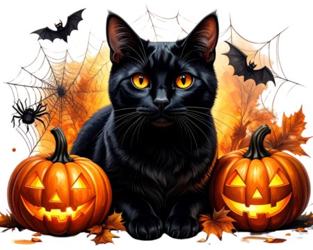 halloween cat isolated on a transparent background, generative - Powered by Adobe