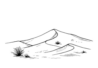 Desert dune hand drawn simple sketch vector illustration