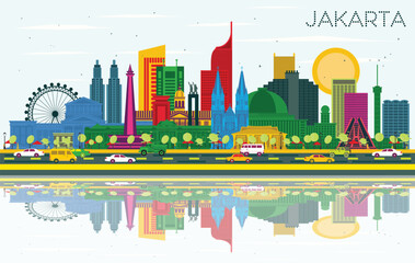 Jakarta Indonesia City Skyline with color Buildings, Blue Sky and Reflections. Business Travel and Tourism Concept with Historic and Modern Architecture. Jakarta Cityscape with Landmarks.