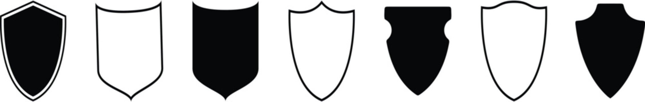 Shield security badge vector, protection shild black silhouette vector set